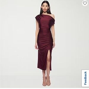 Premier Wine One-Shoulder Ruched Midi Dress